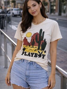 PLAYBOY Cream Graphic Desert Cactus Tee unisex